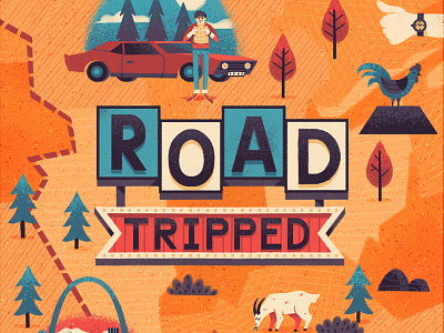 Road Tripped book character cover design drawing editorial graphic illustration lettering retro texture typography vintage