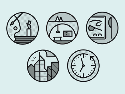 About Town architecture bunker eating gallery art icons icons set knife trees vector