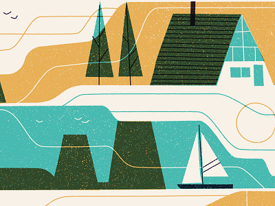 Places to Visit boat design drawing editorial flat graphic illustration retro texture travel vector vintage