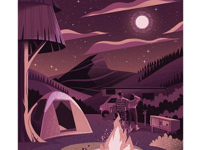 The Great Outdoors camping character couple fire hills moon mountains night outdoors stars trees
