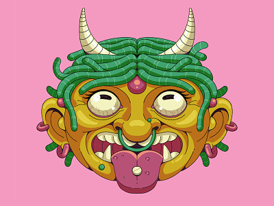 Pulling Faces character characterdesign design drawing face flat horns illustration monster tongue