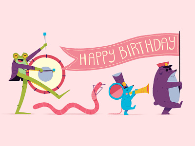 We're 8 years young! animals band birthday celebrations character character design drawing graphic illustration marching texture