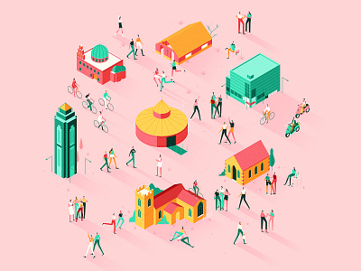 Communities character editorial flat gradients graphic illustration isometric publication vector