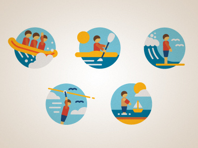 Water Adventure icons kayak pool raft surf zipline