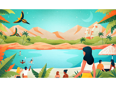 Paradise Beach beach character design drawing gradients graphic illustration paradise pool pool party summer texture vector