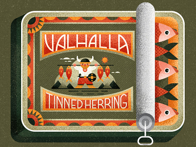 Valhalla; Tinned Herring can character design fish graphic herringbone illustration patterns retro texture tinned herring typedesign typography vector vintage