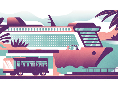Which? Magazine boat bus character cruise editorial gradient graphic holiday illustration ocean ocean linear perspective retro ships texture travel trips vector vintage