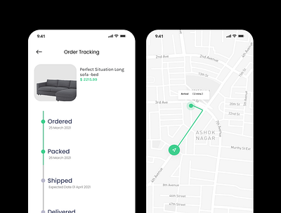 Order Tracking UUI app checkout checkout form checkout page design ecommerce illustration map mobile ui order food ordering orders shipping tracking ui