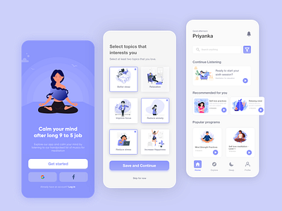 Meditation App app ecommerce home screen homepage illustration medical app meditating meditation mobile ui yoga yoga app