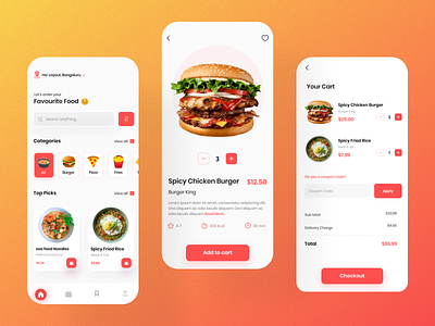 Food Ordering App app cart ecommerce food delivery food ordering homepage mobile product detail