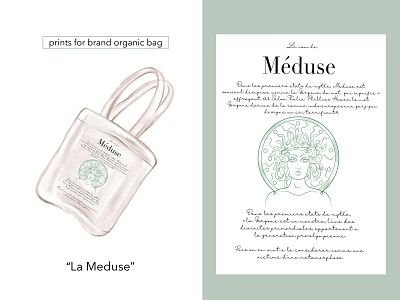 Print for organic shopper bag 'la Meduse" artist artwork branding design draw drawingillustration illustraion