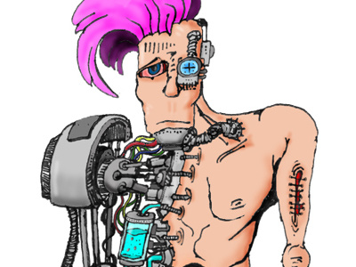 Cyborg cyborg fun hair illustration metal old painting photoshop pink robot sad