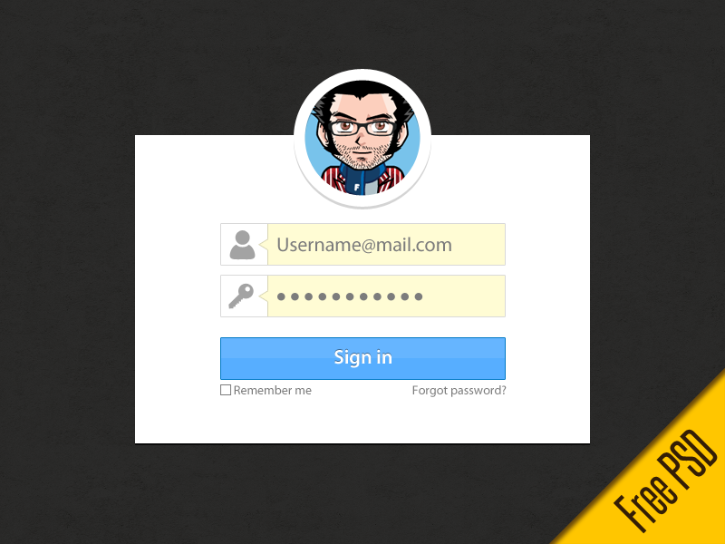 PSD Freebie:Simple sign in form. psd freebie free download form login sign in avatar password button simple