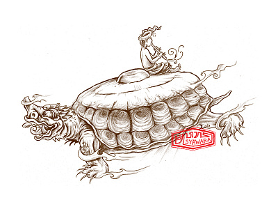 Syawara gamelan gong illustration pencil turtle