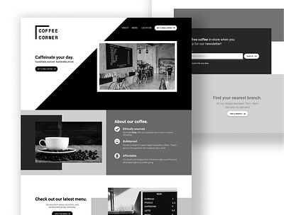 Coffee Shop Landing Page black white coffee coffeeshop colorless landing page design landingpage minimal no color ui desgin webdesign