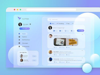 Glassmorphism Social Timeline Web Design