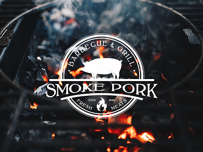 Vintage Retro Pork, Pig BBQ Grill, Barbecue Logo Design