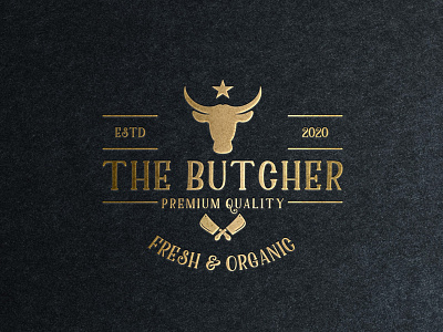 Retro Butcher Shop Logo Design angus badge barbecue bbq beef black blade butcher butchery cattle chef chop cleaver cook crossed cut cutlery knife label lamb