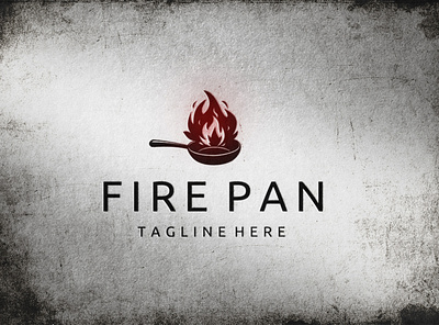 Pan with Fire Logo Design chef cook cooking cookware equipment fire flame food gas heat hot icon kitchen kitchenware logo metal pan top vector wok