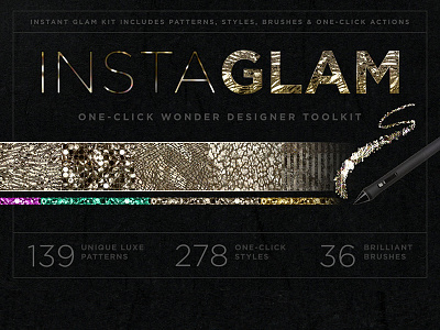 InstaGLAM ONE-CLICK Wonder Designer Toolkit actions brushes creative market glam gold gold textures luxe metallic patterns styles textures toolkit