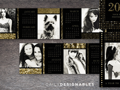 2015 calendar template, black and gold luxe