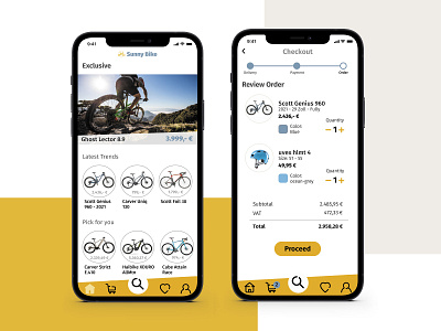 Sunny Bike. Online Shop App. adobe photoshop app bike branding ios iphone online shop outdoor payment review order shopping cart sketch sport ui