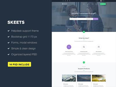 Skeets — Ticket Support HTML Template bootstrap css desk support forum html responsive support ticket support ticket template