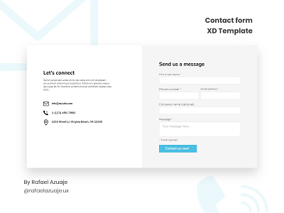 FREE Contact Form XD Template adobe xd adobe xd design contact form digital marketing form landing page ui ui kit ux ux design web design xd xd ui kit