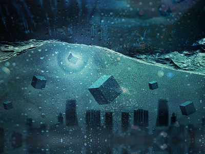 The Sunken City 3d art cinema city cube eye graphic design light photo manipulation photography photoshop water