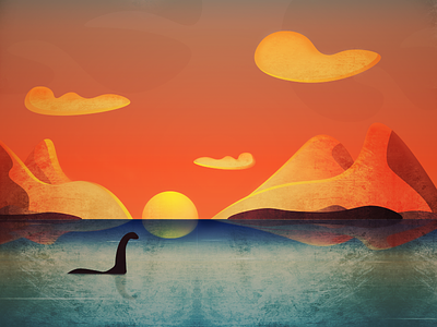 Just a Sunset! cloud design dragon illustration lake landscape illustration monster sea sunlight vector