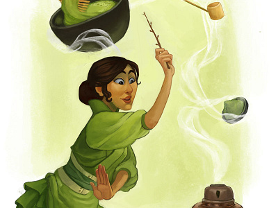 Green Tea Witch character design illustration magic tea witches