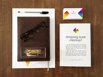 Business Card and Book Free Mockup book business card crab free glasses mockup pen