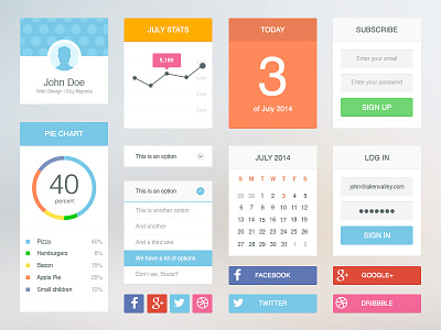 Freebie: Soft Flat UI Kit calendar design flat free freebie gui icons profile social soft ui ui kit
