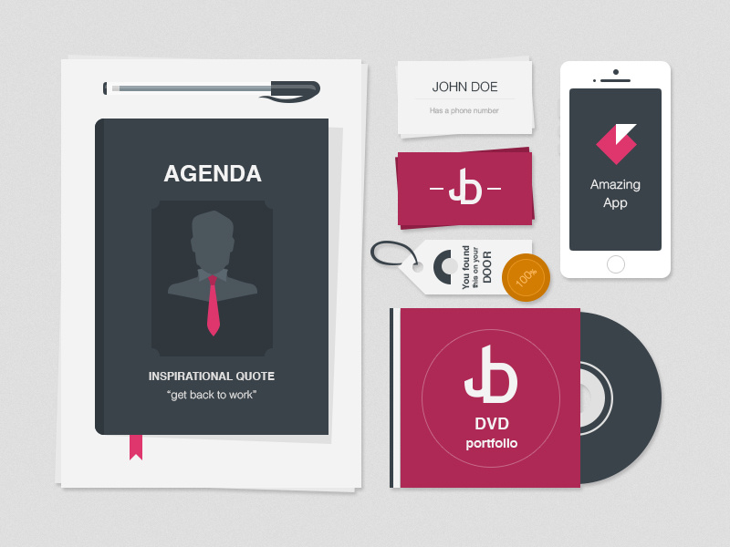 Freebie: Flat Stationery Items freebie flat stationery agenda mockup dvd iphone business card