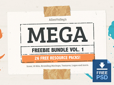 Mega Freebie Bundle Vol.1 bundle design freebie icons logo logos mockups psd textures ui kit ui kits