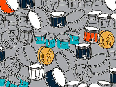 Lot Riot Drum Pattern band bass drums hand drawn illustration marching band pattern snare tenors