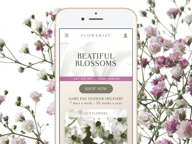 Flowerist App - Principle Animation #02 android app design ecommerce flowers interaction ios mobile principle ui