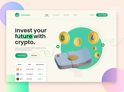 Maneykin Landing Page 3d crypto cryptocurrency financial green invest landingpage logo maneykin ui uidesign uiux ux website