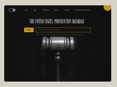 US Prosecution Database clean dark dark mode lawyer minimal ui ux web