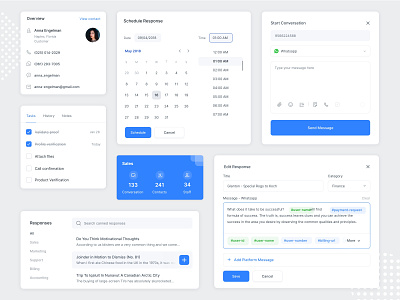 Widgets & Modals | Omni-channel canned cards ui design dropdown message modals popup product response sass schedule status tag task ui ux web whatsapp widgets