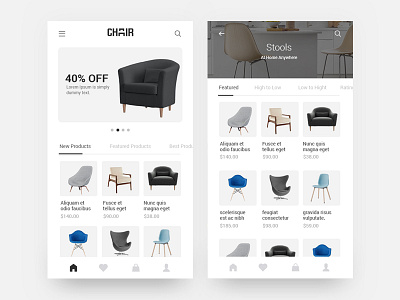 Chair Shopping App - Product & Checkout by Srinivasan Rajan on Dribbble