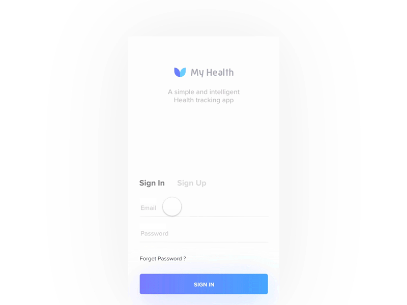 My Health App - interaction app dashboard gradient graph health interaction proto pie sign in tracker ui ux white