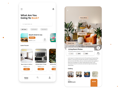 Hotel Booking App app blacktheme branding design orange design typography ui ux uidesign ux ux design