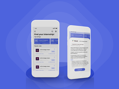Find your internships UI 3d app design concept design dribble figma job job portal phone mockup ui user experience user interface ux