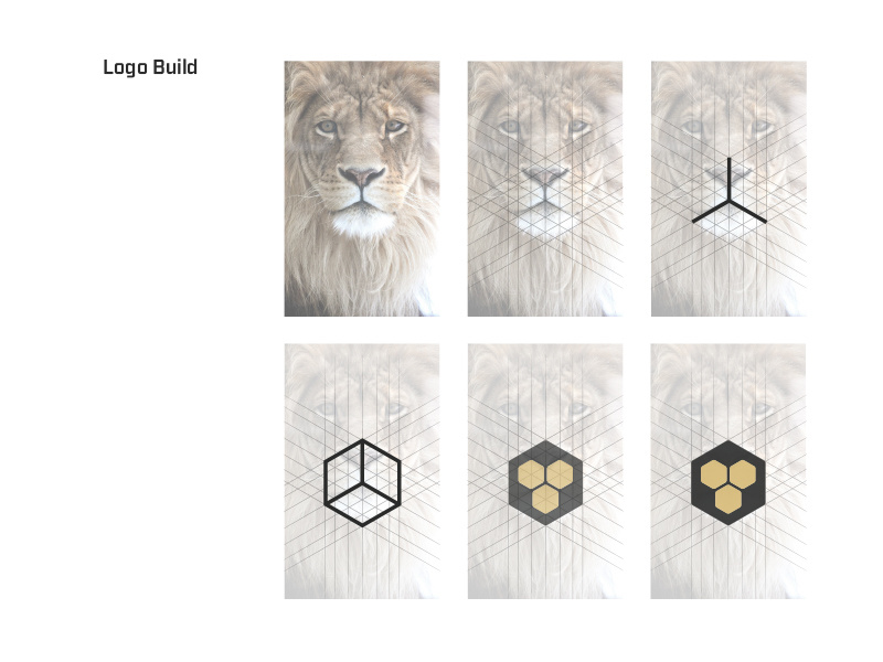 Our Logo - Process logo brand build lion hex gold black geometric digital bold roar mouth