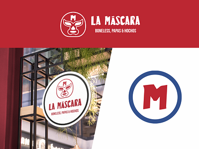 La Máscara logo design brandidentity branding chickenwings chickenwingslogo design facademockup foodlogo graphic design logo logodesign logotype mexicanfood mockup restaurant restaurante restaurantlogo wrestlinglogo