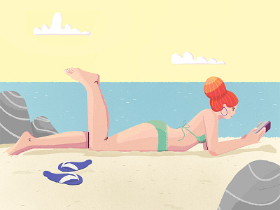 at beach app art book cartoon character characterdesign design editorial illustration illustration motiongraphic reading resting summertime vector woman illustration