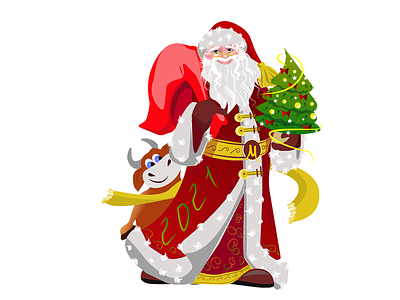 Дед мороз 2021 2021год бык бычок дед мороз елка еслка зима мешок с подарками новый год подарки праздник праздники рождество санта сантаклаус символ года снег