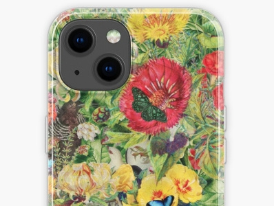 Spring vibrant flowers, butterflies and birds iPhone case