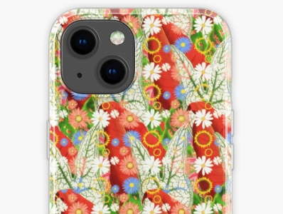 Minimalistic flowers on vibrant leaves iPhone case design. design iphone wildlife